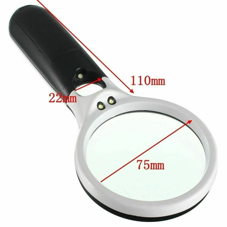 LED Magnifying Glass 2X, 3X, 45x Magnifier Lens - Handheld Magnifying Glass with Light for Reading Small Prints, Map, Coins and Jewelry, Size: Large
