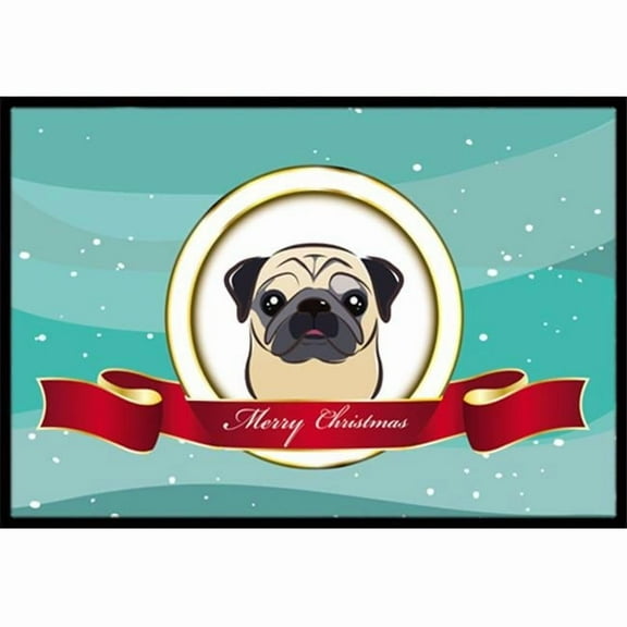 Fawn Pug Merry Christmas Indoor & Outdoor Mat - 18 x 27 in.