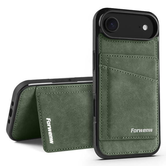 Dteck RFID Blocking Wallet Back Card Holder Case for iPhone Air (2025), Shockproof Rugged Slim PU Leather Cover, Green