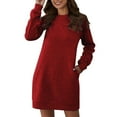 thumbnail image 1 of IDALL Robe à Manches Longues, Robes Petites Col Rond Manches Longues Robe Pull Taille Élégante, Robes Femmes, Robes Décontractées pour Femmes Rouge 2 Robe m, 1 of 4