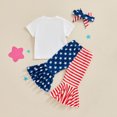 thumbnail image 4 of Okbabeha Kids Toddler Girls 4th of July Outfit,Short Sleeve Letter Tee Shirt+Stars Stripes Flare Pants Bell Bottom Outfits, 4 of 5