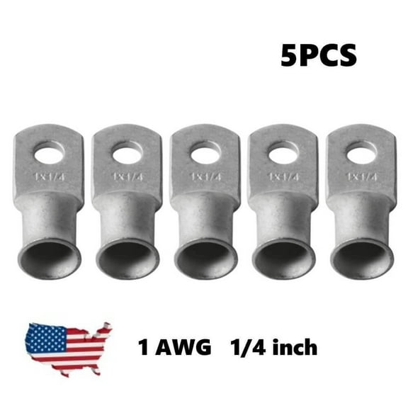 5pcs Battery Cable Ends Lugs 1AWG 1/4 inch Copper Ring Terminal Wire Connectors