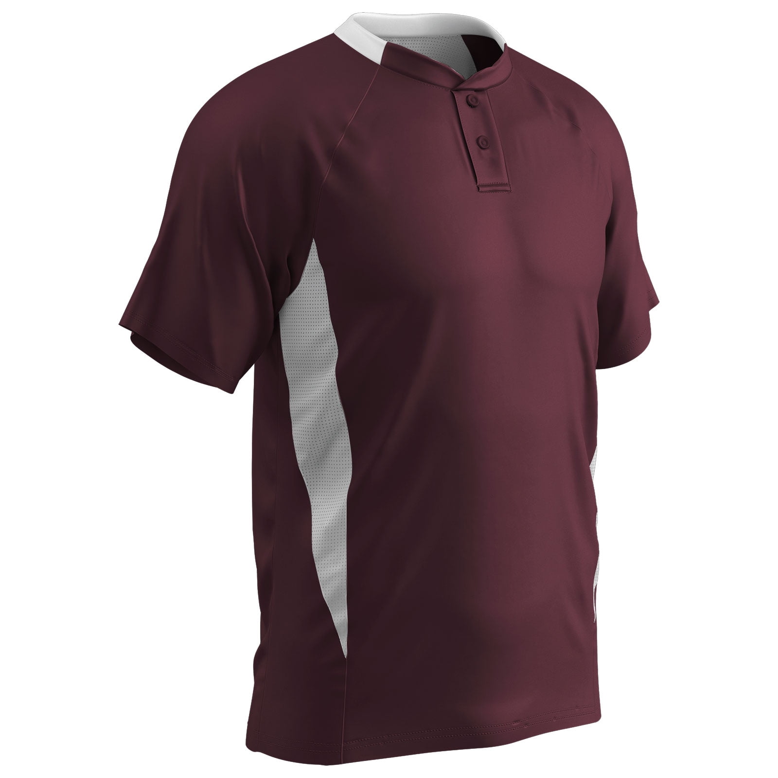 Clean-Up 2-Button Baseball Jersey, Adult Small, Maroon with White