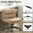 thumbnail image 3 of Armless Office Chair with Wheels, Linen Wide Seat Home Office Chair, Cute Computer Chair with 15 ° Swing Backrest, Suitable for Bedrooms and Dressing Tables, 3 of 7