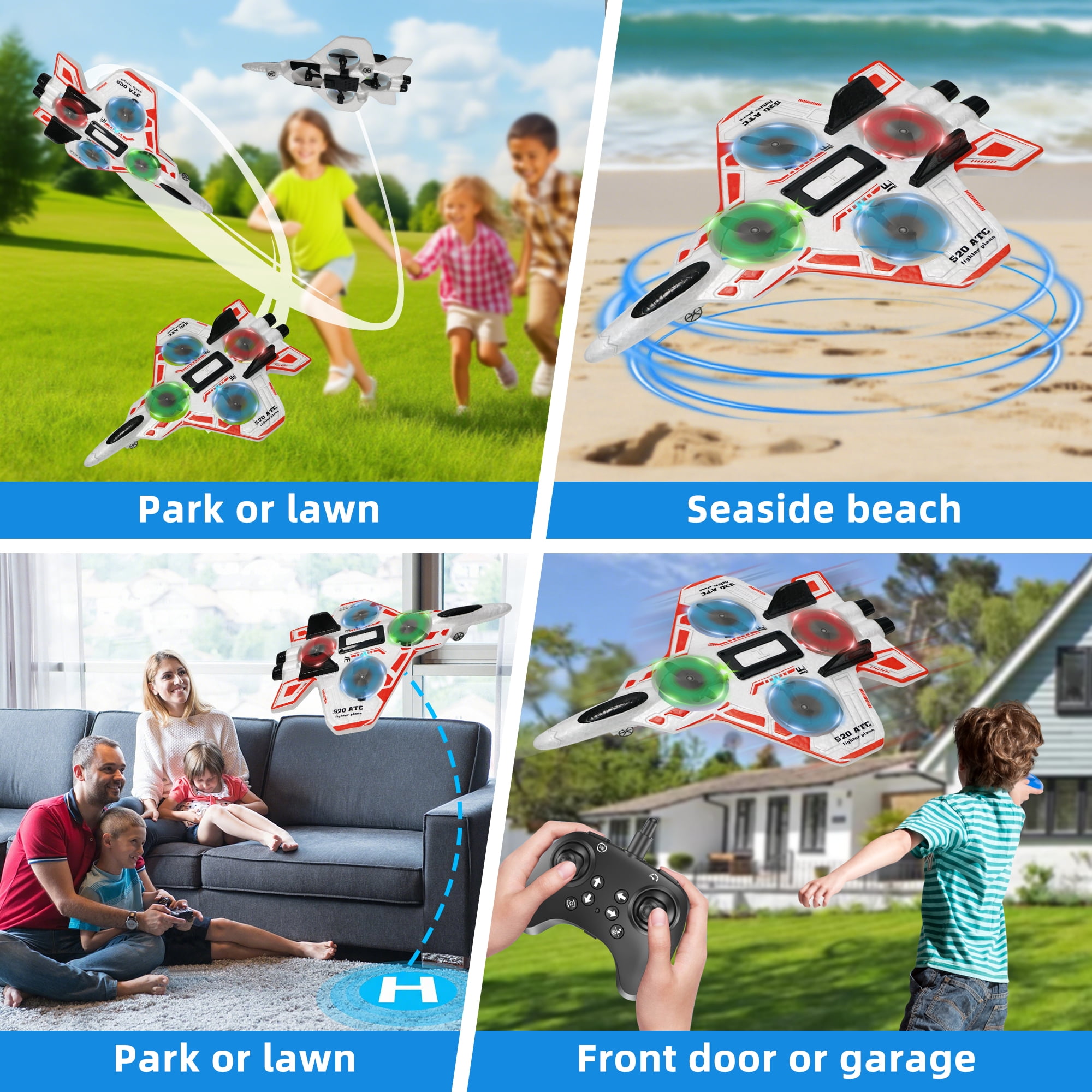 Foam Drone RC Airplane for Kids Beginners, Remote Control Plane 360° Flip Fighter Jet with Light, 2.4GHZ Radio Control Helicopter Toy for Kids, Auto Hovering