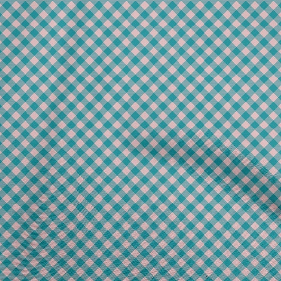 oneOone Silk Tabby Teal Blue Fabric Check Diy Clothing Quilting Fabric Print Fabric By Yard 42 Inch Wide