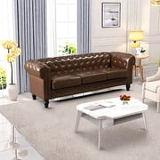Chesterfield 3-Seater Faux Leather Button Tufted Sofa Couch with Rolled Arms Solid Wood Legs