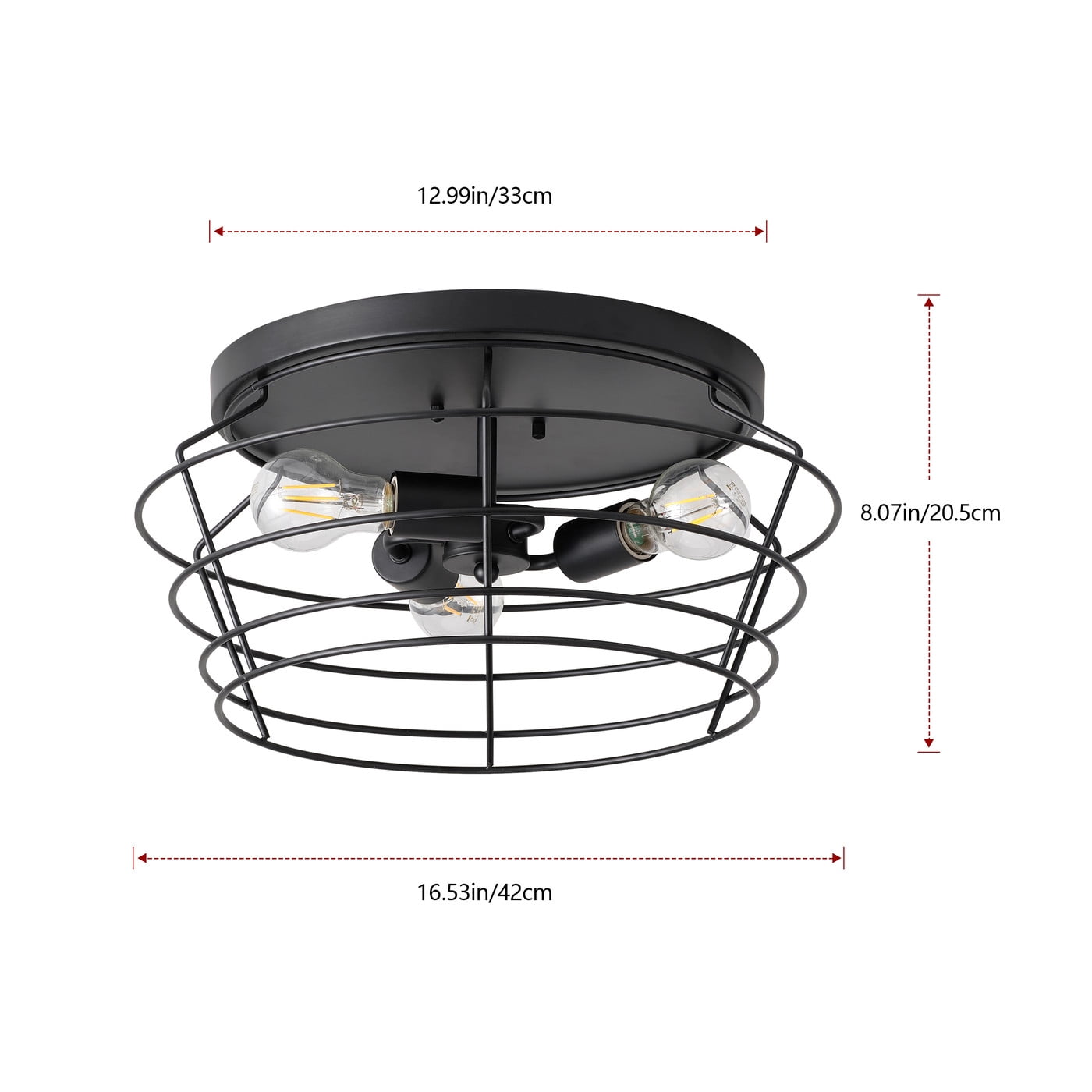 3-Light Industrial Ceiling Light,Matte Black Close to Ceiling Light, Retro Semi Flush Mount Ceiling Light Fixture