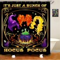 thumbnail image 1 of Cortina de ducha Hocus Pocus, juego de cortina de ducha de Halloween, tela impermeable, 72 x 72 pulgadas, con 12 ganchos, para decoración del baño y la bañera del hogar, 1 of 4
