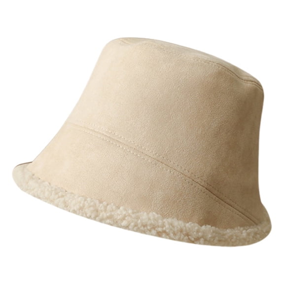 Ticikt Reversible Suede Bucket Hat for Women Fall Winter Thick Lamb Warm Fisherman Hat Versatile,Color:Beige