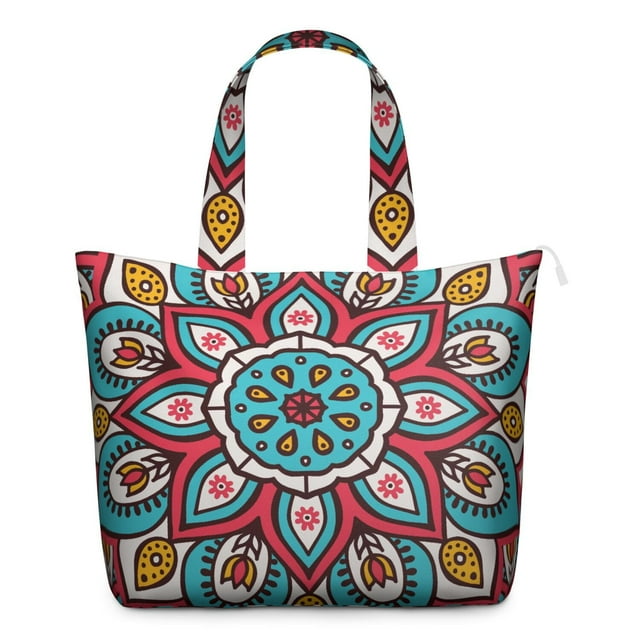 Psychedelic Mala Art Weekender Bag Trippy Abstract Geometric Pattern Duffel, Colorful Meditation Tote for Healing, Emotional Balance & Relaxation
