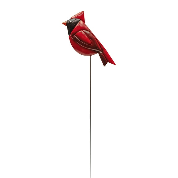 Red Cardinal Bird Metal Pot Plant Stake Hand Painted 3D Yard Art Outdoor Garden Patio Planter Decor