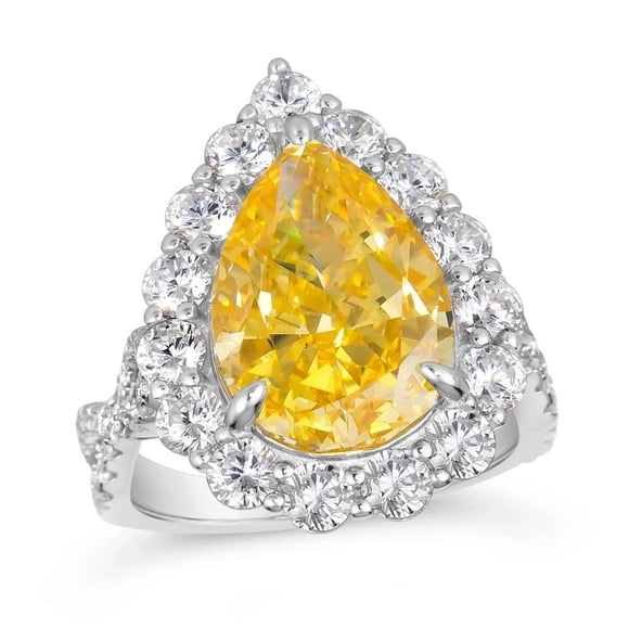 Quelque Chose d'Emprunté. Quelque Chose de Neuf. Quelque Chose de Jaune. Ravive Sa passion avec la Bague Cocktail en Argent Plaqué Platine TheJewelryHut d'Inspiration Vintage, Couleur Jaune et Blanche Cristalline