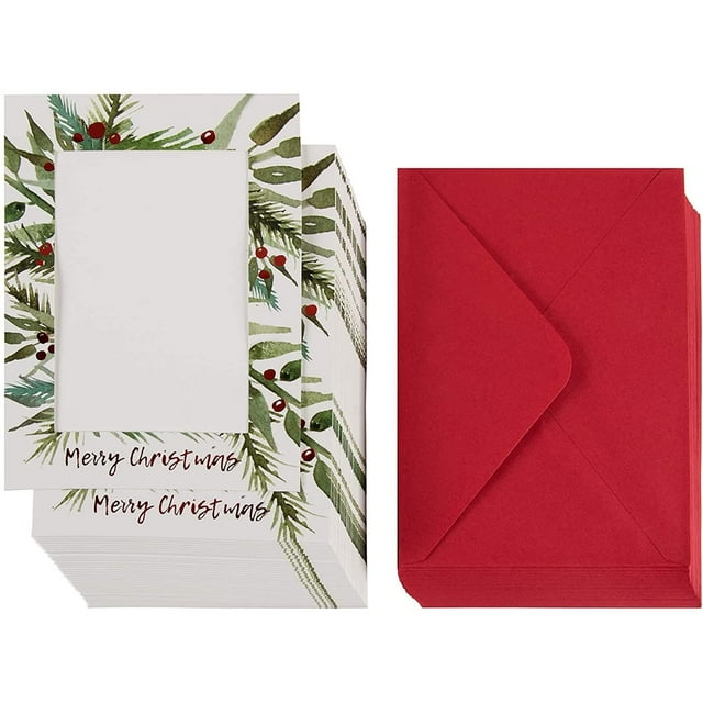 36-Pack Christmas Photo Greeting Card - Red Foil Photo Holder Sleeve, Holiday Photo Frame with Envelopes, Holds 5 x 7 Inches Inserts