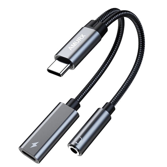 Amurx 2-in-1 USB Type C to 3.5mm Headphone & Charger Adapter, USB-C to AUX with PD 60W Fast Charging, Compatible with Samsung Galaxy S24/S23/S23 /S22, Google Pixel 7/6