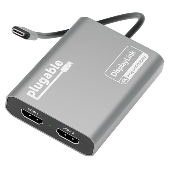 Plugable USB C to HDMI Adapter, Dual Monitor 4K 60Hz for Apple Mac M1/M2/M3, DisplayLink Multiple Displays for Thunderbolt MacBook or iMac, Driver Re