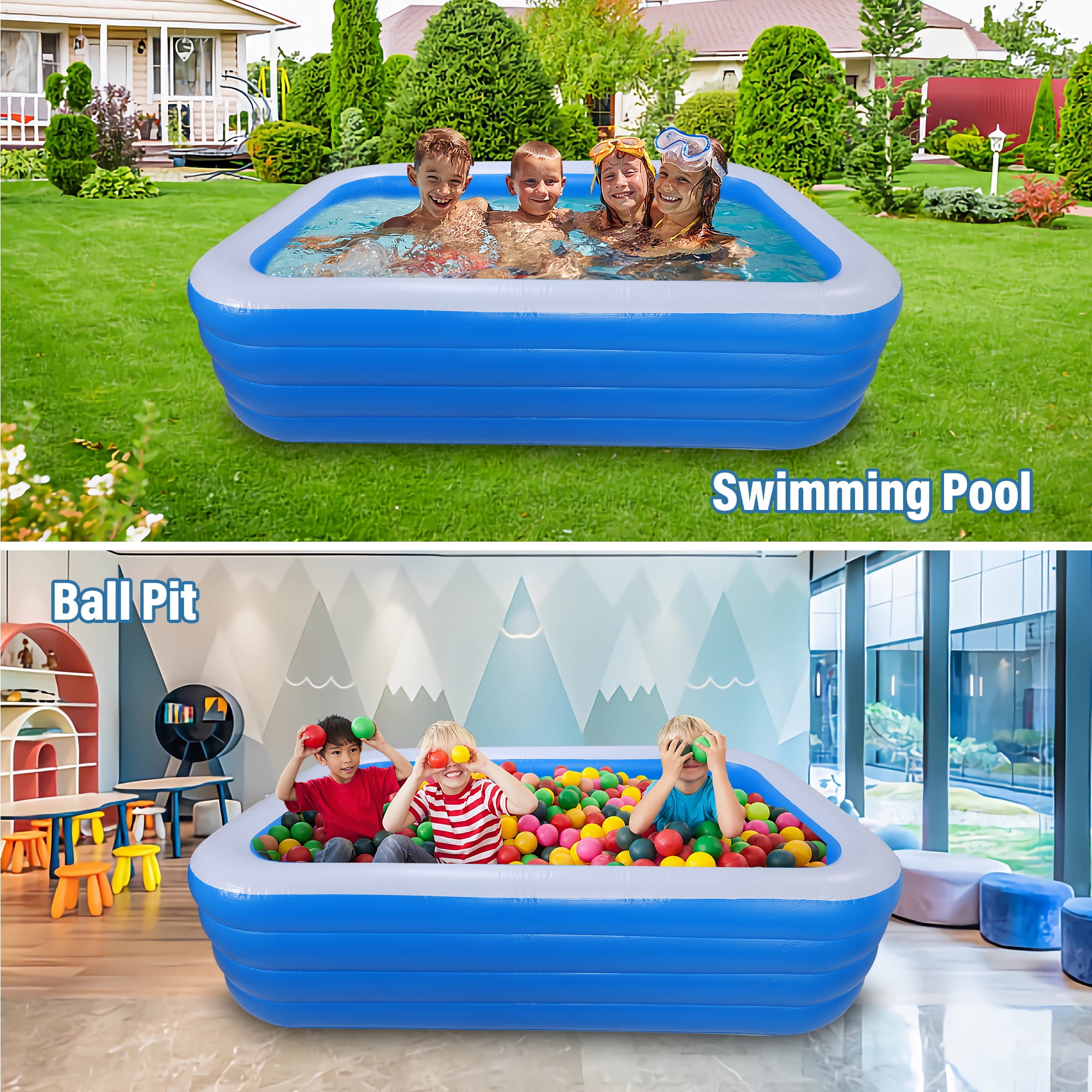 120" X 72" X 28" Above Ground Swimming Pool Inflatable Swimming Pool Blow Up Family Pool for Backyard Home Garden Lawn Indoor Outdoor