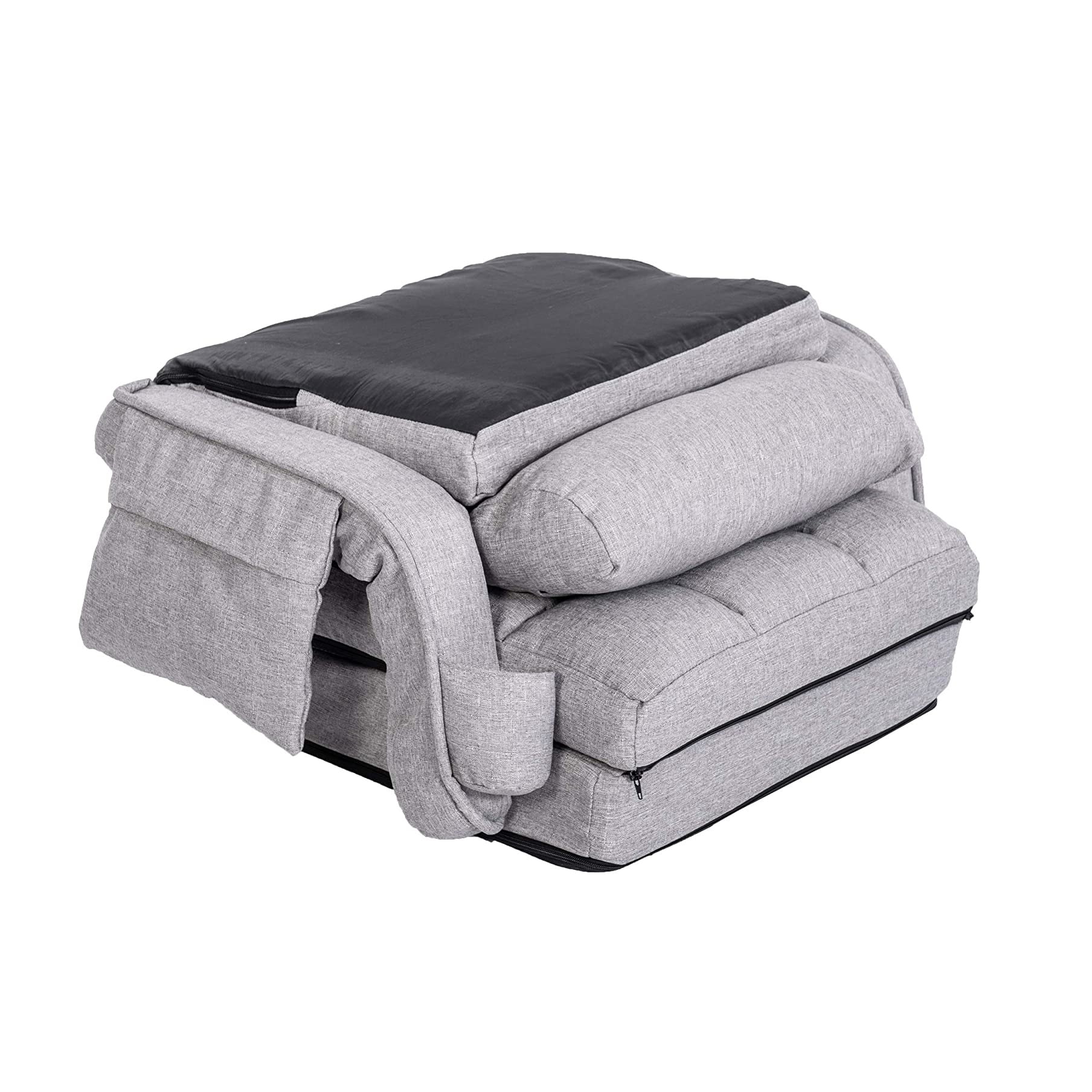 WAYTRIM Lazy Sofa Bed Fold Floor Chair Soft Sleeper In Home Lounger Recliner 6-Position Adjustable with Armrests Pillow Light Gray