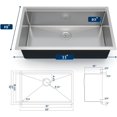 thumbnail image 2 of 33x19 In Undermount Single Bowl Kitchen Sink with Drainboard 16 Gauge 304 Stainless Steel 10 In Deep with Grid and Drain Kit, 2 of 7