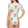 thumbnail image 4 of Gaeub Mardi Gras Carnival1 Women'S Short Sleeve One Piece Swimsuit Sexy High-Waisted Bodysuit For Swimming, Beach, Sports - Small, 4 of 9