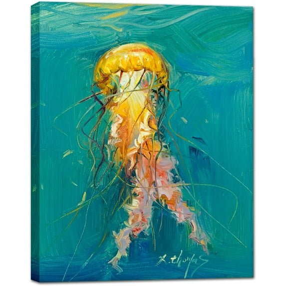 Bathroom Wall Decor Jellyfish Canvas Painting Nautical Wall Art Coastal Decor Artwork Pictures Beach Decorations for Home Bedroom Living Room, Ocean Teal Kitchen Accessories and Decor 12x16 inches