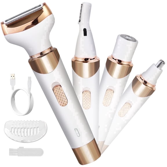Hoey 4 in 1 Electric Razors for Women, Shaver for Women, Trimmer for Women, Lady Electric Bikini Shaver for Women Pubic Hair,Portable Rechargeable Women Face Shavers for Face, Underarm and Legs