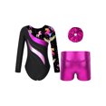 thumbnail image 4 of Haitryli Gymnastics Leotards for Girls Long Sleeve Dance Unitards Biketards with Metallic Shorts and Headwear Leaves 12, 4 of 7