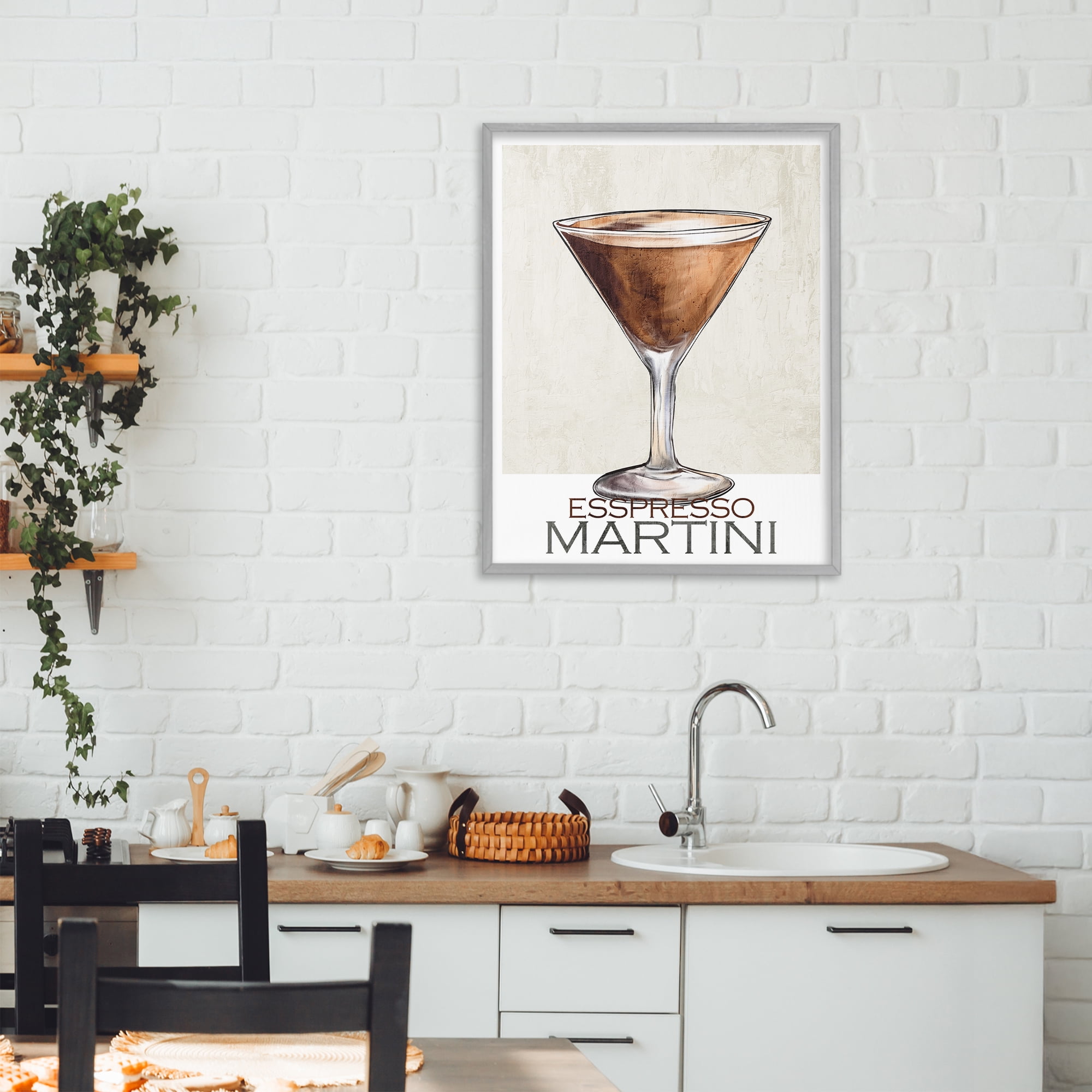 Stupell Industries Sophisticated Espresso Martini Gray Framed Giclee Art, design by Kim Allen