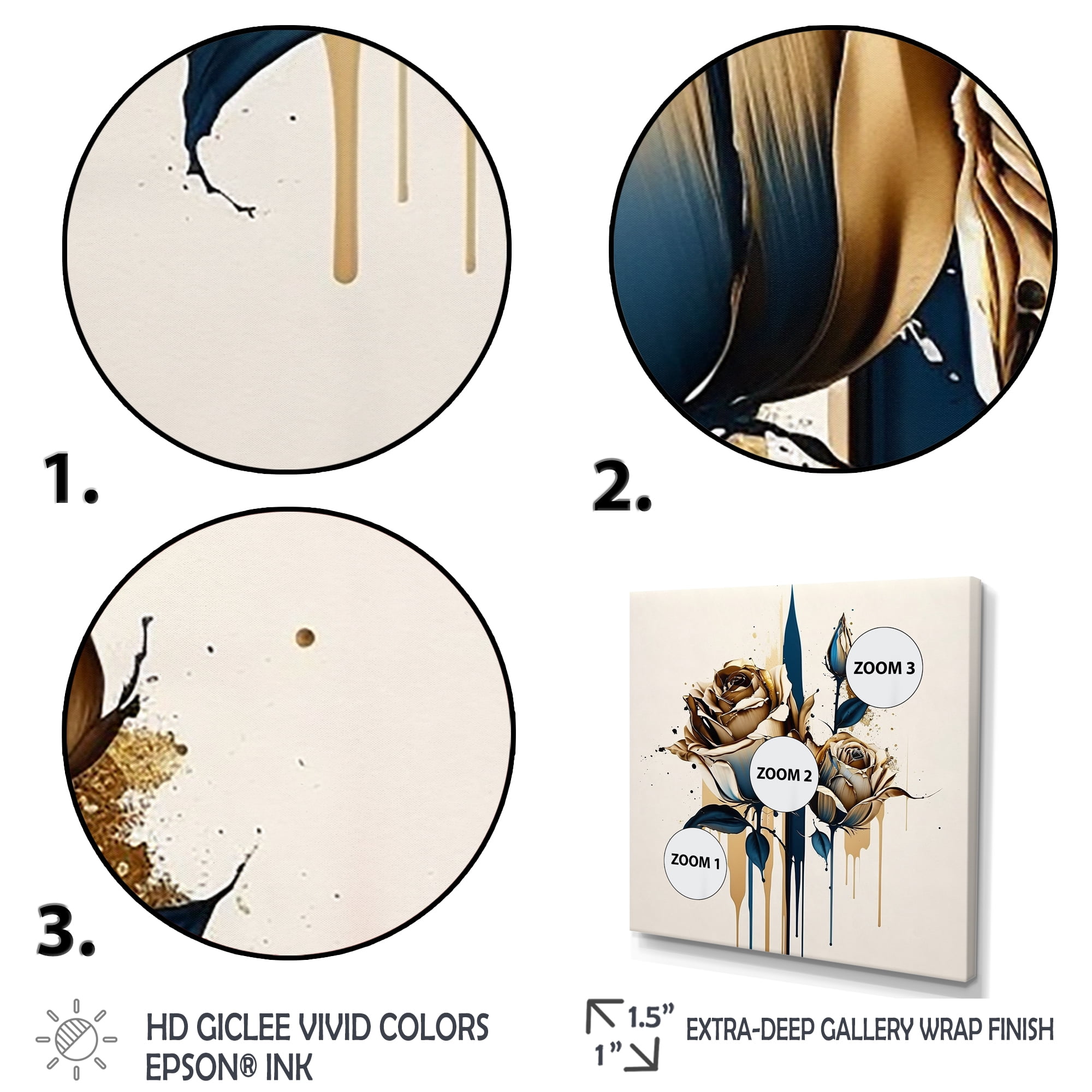 Designart Roses Flow Flower On Golden Beige Paint VIII Canvas Wall Art