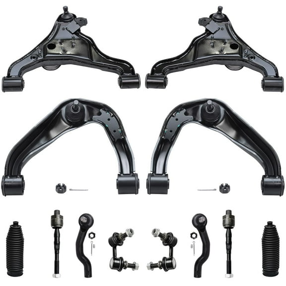 Detroit Axle - Front 12pc Suspension Kit for Nissan Frontier Pathfinder Xterra, 4 Lower & Upper Control Arms 4 Outer & Inner Tie Rods 2 Sway Bars 2 Boots Replacement