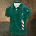 thumbnail image 2 of Men's Patriotic Independence Day Polo Collar Short Sleeve T-Shirt - Vintage American Flag Print for 4th of July, BBQ Parties and Casual Summer Outfits,Dark Green M, 2 of 4