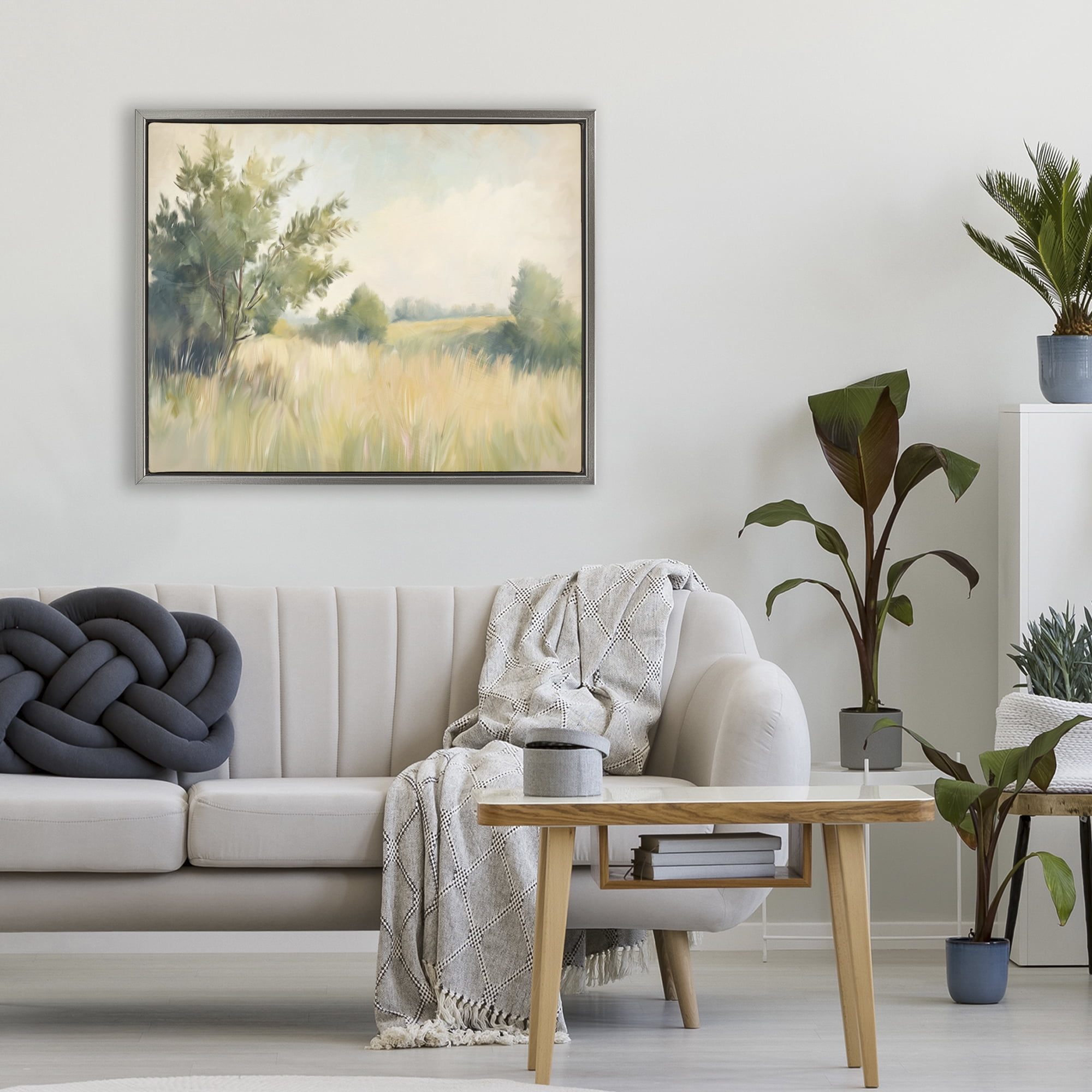 Stupell Industries Summer Green Meadow Gray Framed Floater Canvas Wall Art, design by Kim Allen