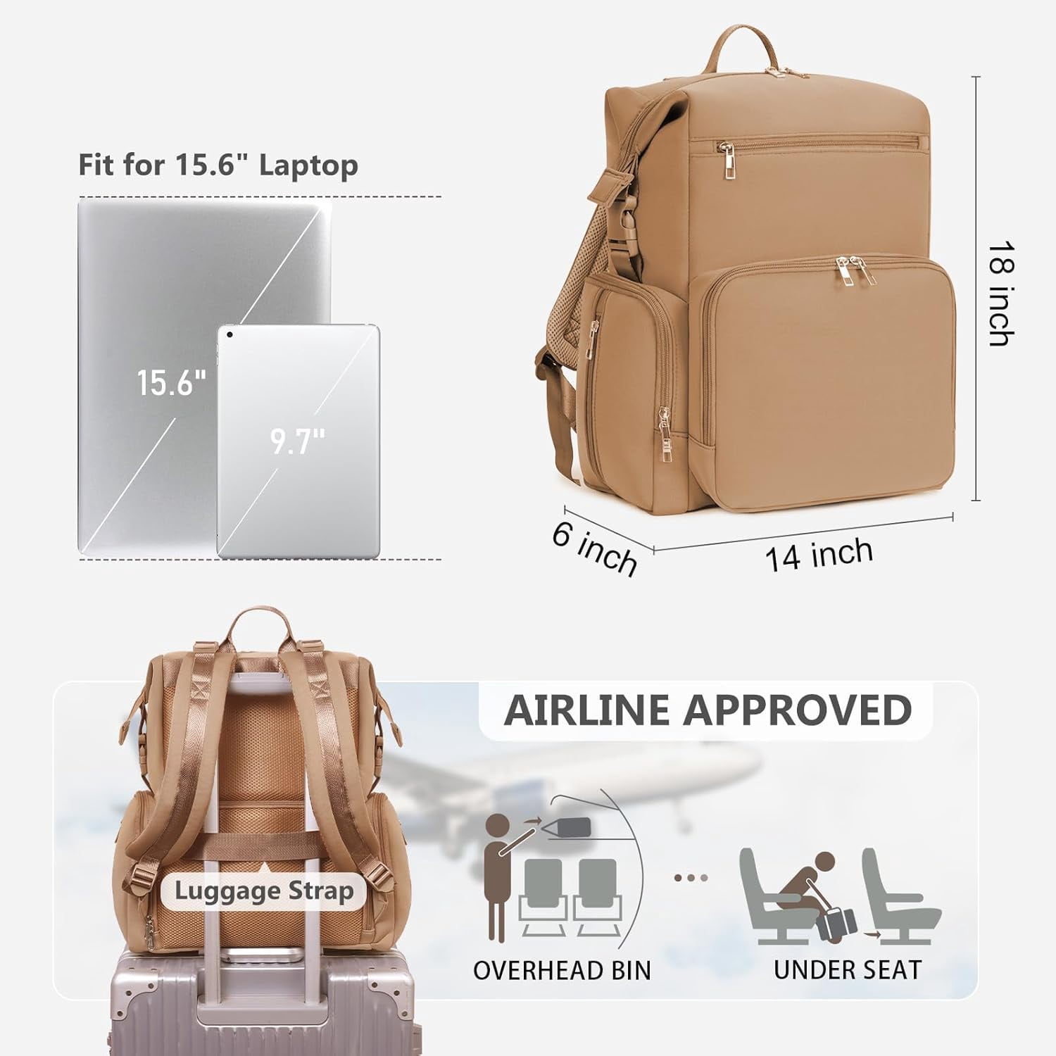 Diaper Bag Backpack for Mom/Dad with Changing Pad, Multi-Function Neoprene Large Newborn Baby Maternity Bags Travel Tote with Insulated Pockets Oat
