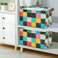 thumbnail image 2 of Yayeee Foldable Storage Basket for Shelves with Handles Waterproof Cloth Bins, Blue Checkered Pattern, 2 of 7
