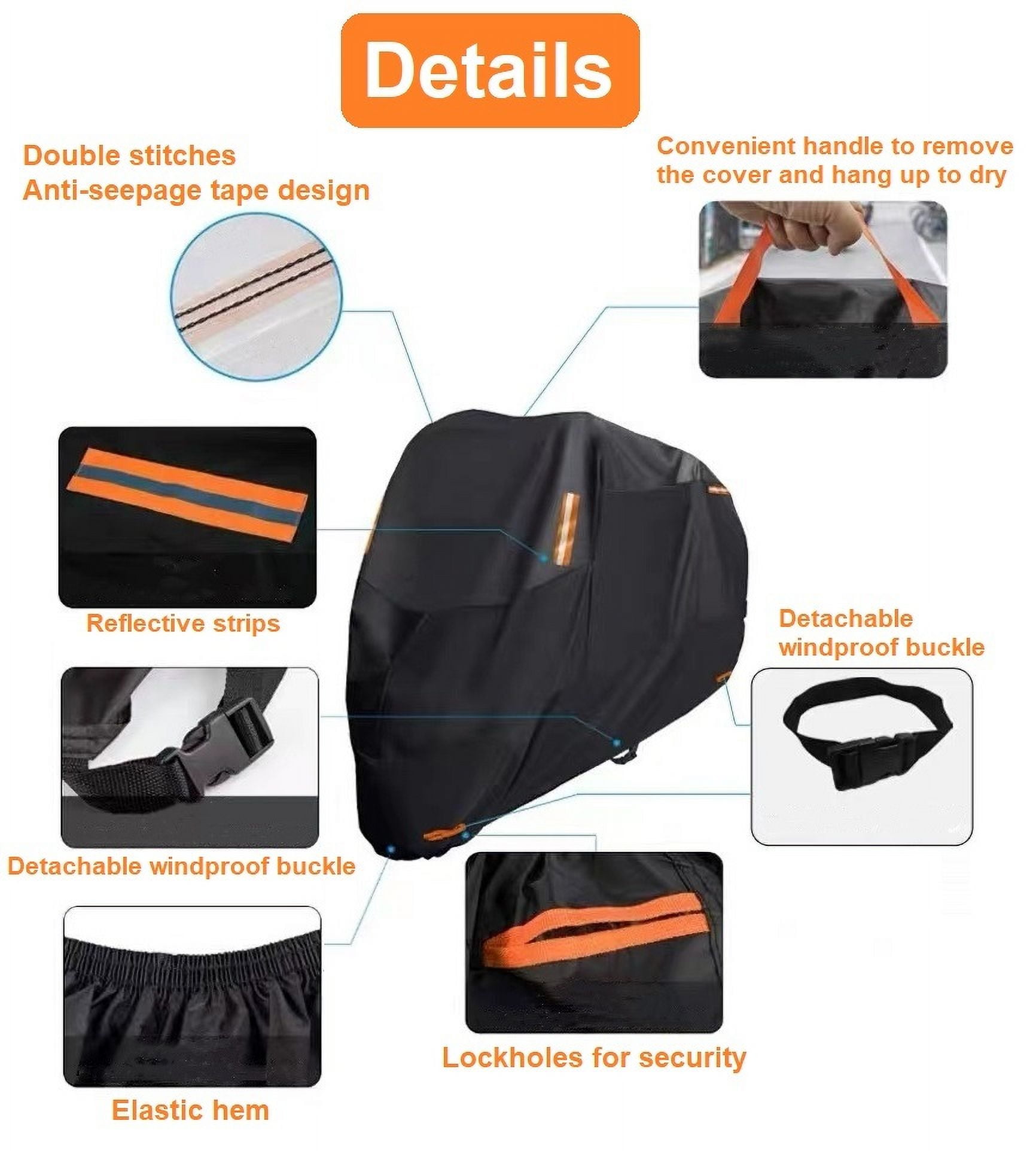 Universal Motorcycle Cover Waterproof Outdoor All Season Protection with Reflective Strips and Lockholes, Sze M, 79x35x39 inch