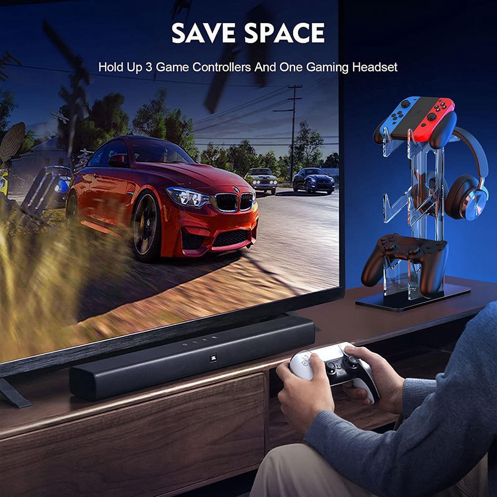 Game Controller Holder 3 Tiers - Universal Dual Controller Stand Headphone Holder, Acrylic Black Controller Display Stand Compatible with Nintendo Switch Xbox PS5 PS4, Desk Mounts for Controller