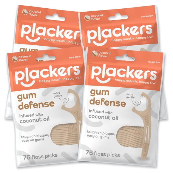Hilos dentales con mango Plackers Gum Defense con aceite de coco 4x75