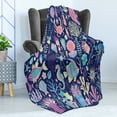 thumbnail image 4 of Aqua Jellyfish Soft Flannel Fleece Blanket, Colorful Various Underwater Plants Shells Fish Corals Algae, Cozy Plush for Indoor and Outdoor Use, 60" x 80", Night Blue and Multicolor, by Ambesonne, 4 of 5