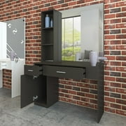 Artist Hand Wall Mount Salon Barber Station Styling Beauty Spa with Mirror, Left Shelf (Black)