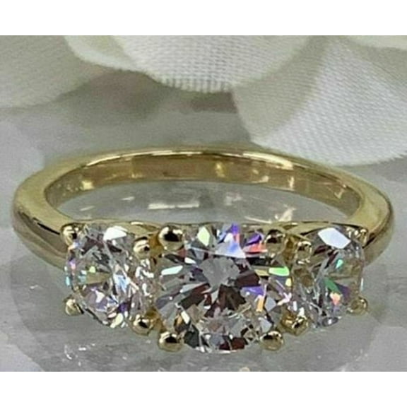 Three Stone Lab Created Diamond Engagement Ring for Women 14K Yellow Gold Plated
