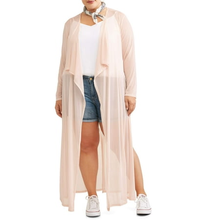 Mesh Kimono - Miss Lili Juniors' Plus Kimono with Mesh Belt