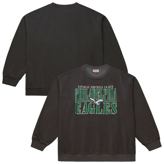 Men's Mitchell & Ness Black Philadelphia Eagles Downtown Crew Vintage Logo Sweatshirt