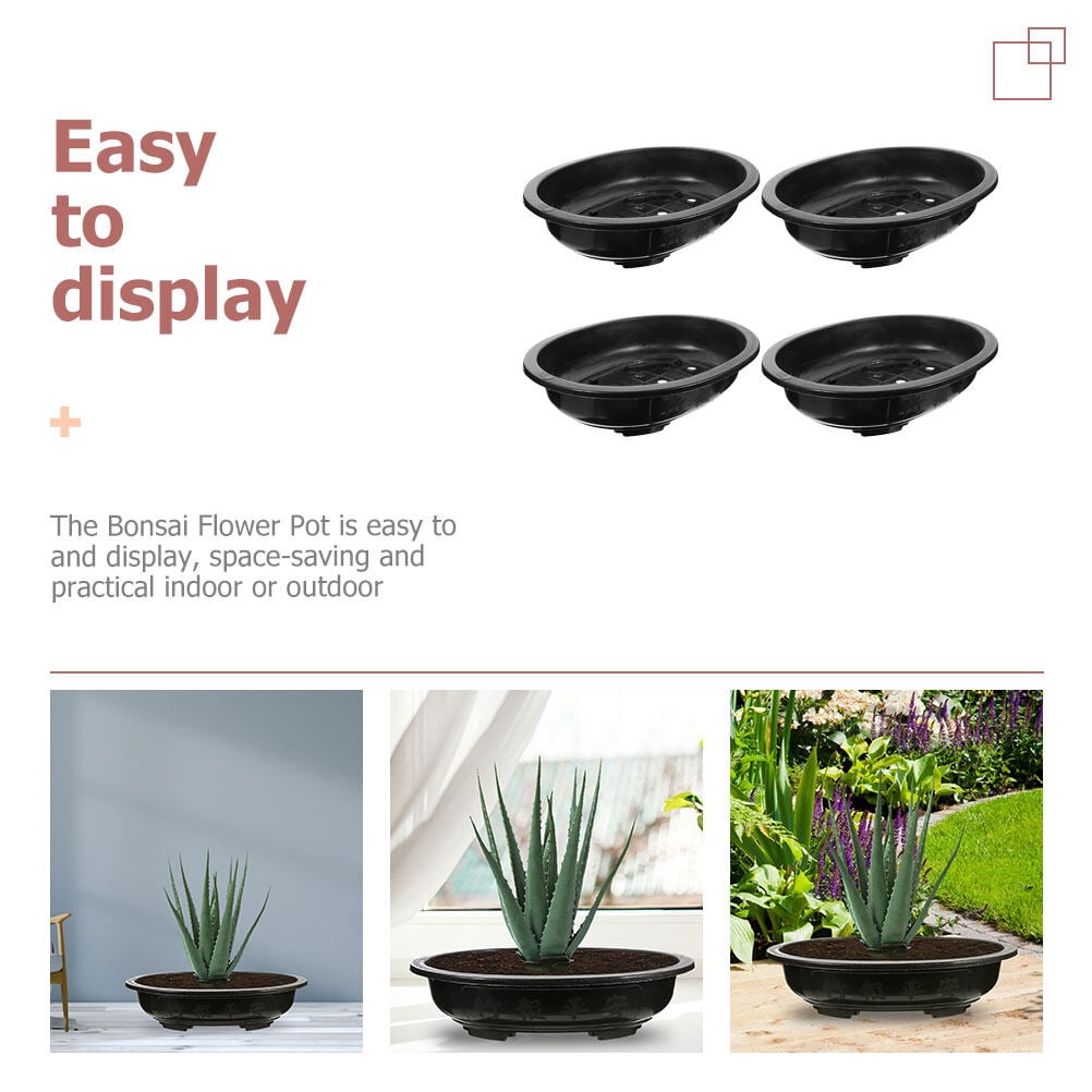 PartyKindom 4Pcs Decorative Black Plastic Flower Pots Oval Planter for Gardening and Home Plant Storage