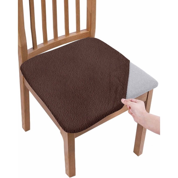 Solid Brown Chair Seat Covers for Dining Room Stretch Chair Seat Covers Set of 2, Vintage Minimalism Abstract Denim Pattern Chair Seat Protector Cushion Slipcovers for Kitchen Restaurant Office
