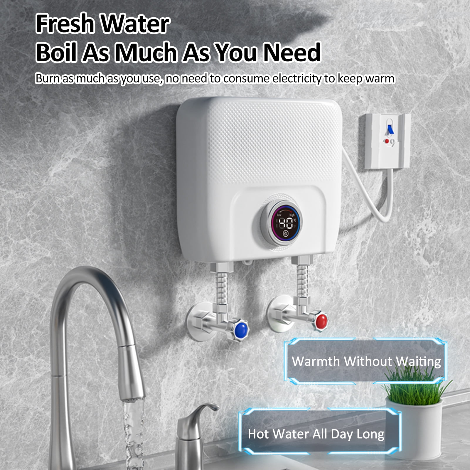 Portable Electric Tankless Water Heater 3000W 110V, Remote Control, Digital Display