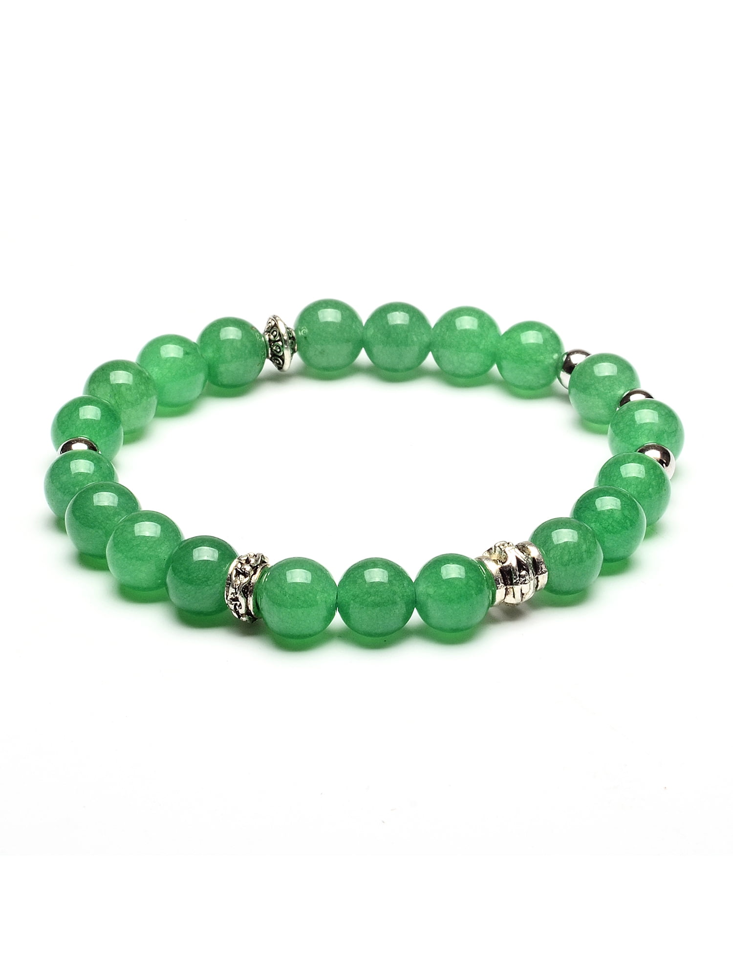High Quality Natural Green Gemstone Beaded Stretch Unisex Bracelet Energy and Clarity FORZIANI 8mm Green Jade Bead Bracelet Men Women Made in USA Adjustable Size