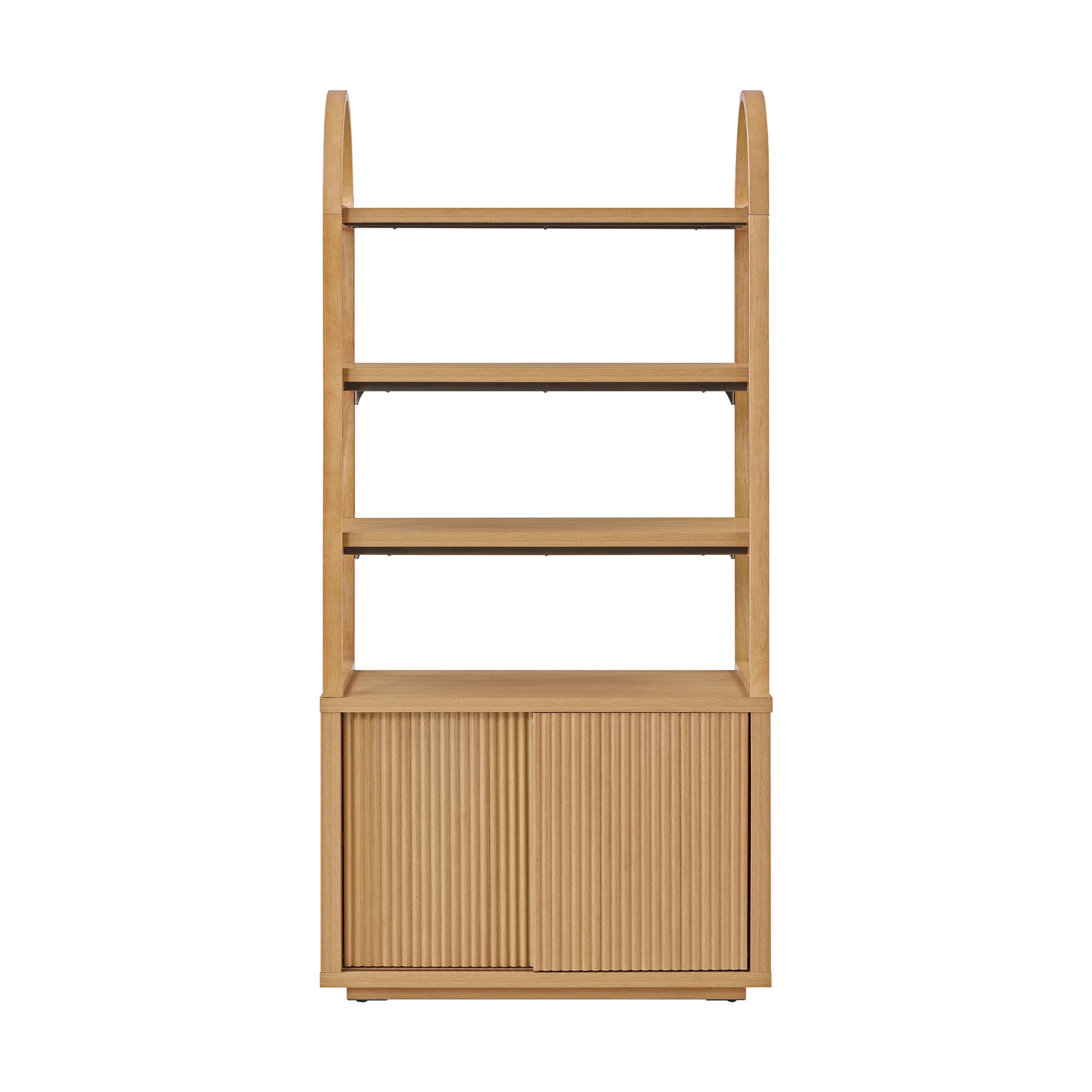 Beautiful Fluted 3-Shelf Bookcase with Storage Cabinet by Drew Barrymore, Warm Honey Finish