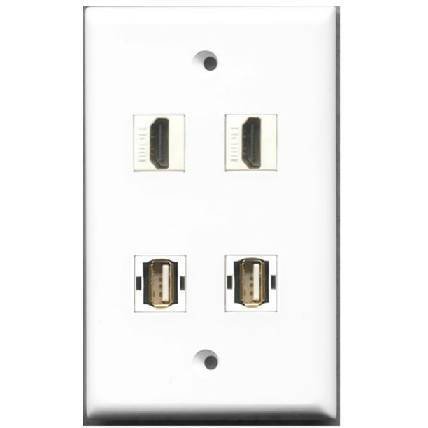 Ultra Spec Cables 2 Port HDMI USB AA Wall Plate w/Female/Female Jacks