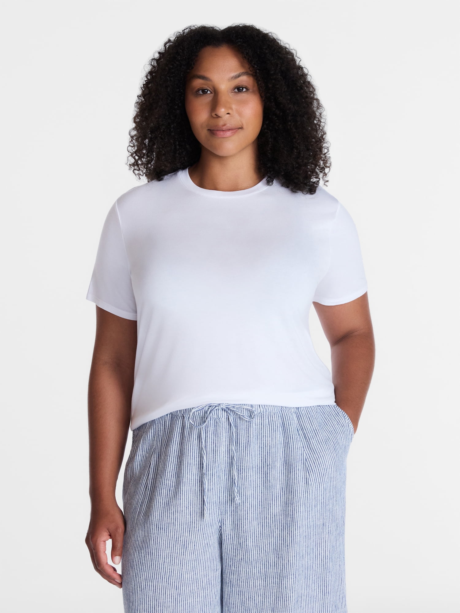 Time and Tru Women's Draped Boxy Tee with Short Sleeves, Sizes XS-XXXL