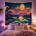 thumbnail image 2 of Ocean Waves During with Glowing Sunset Moonrise Foreground, Mystical Fantasy for Space Lovers, Galaxy Room Decor, Housewarming Gift, Tapestry Wall Hanging for Bedroom and Dorm, 2 of 7